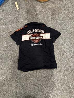 Harley-Davidson Women's Short Sleeve Zip-Front Embroidered Shirt, Black/Orange,